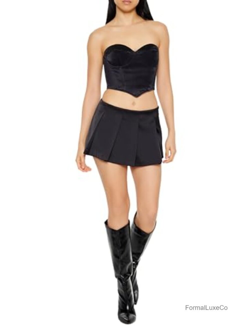 Pleated Satin Mini Flare Skirt with Concealed Zipper